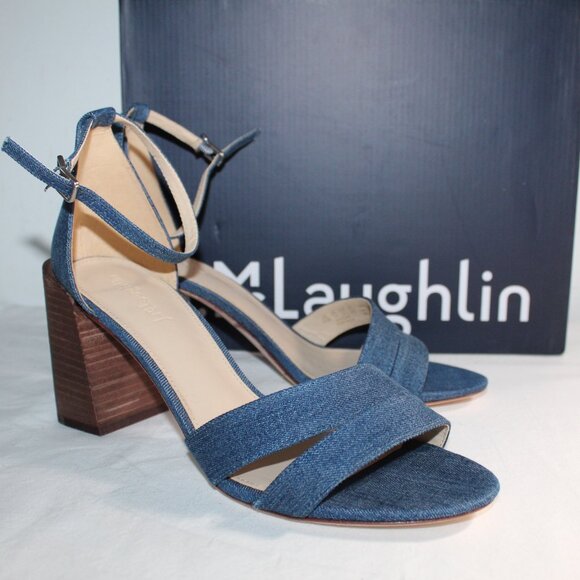 NWB J.Mclaughlin Denim Chunk Heel Sandals Shauna Heeled 9.5 - Picture 1 of 5